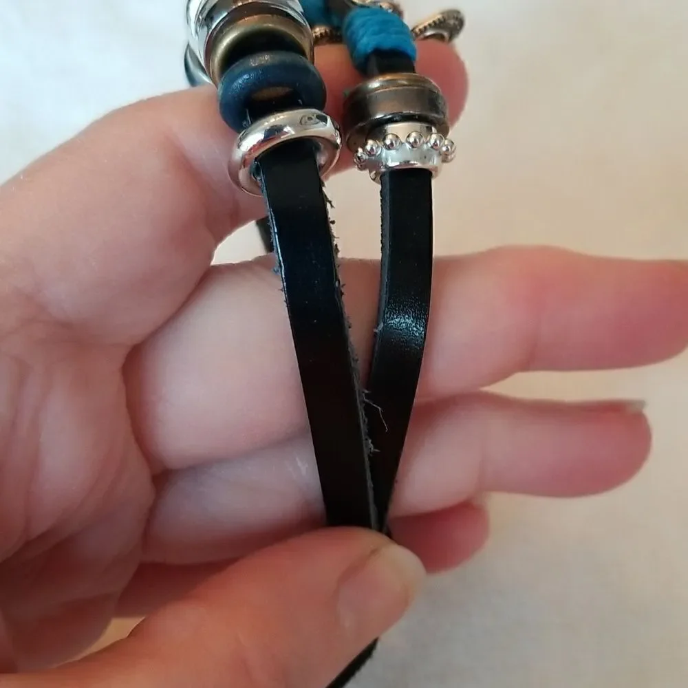 Leather bracelet adjustable butterfly